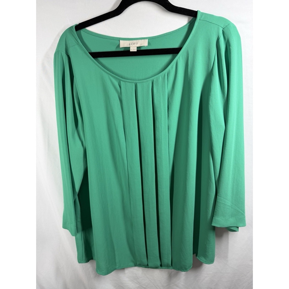 LOFT Ann Taylor Green Pleated Front 3/4 Sleeve Blouse Top - Women's XL